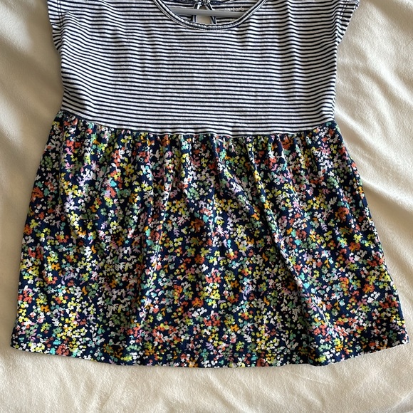 CARTERS UGC Girls Size 7 Blue White striped floral pattern shirt short sleeve - Picture 3 of 10